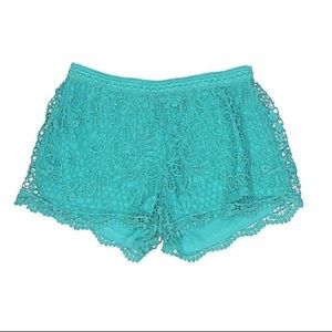 Teal crochet shorts